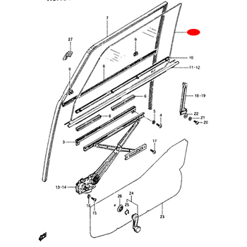 FRONT DOOR WINDOW GLASS RIGHT SUZUKI SAMURAI SERIES